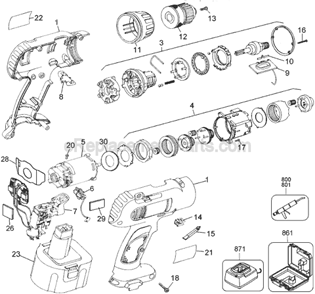 Page A Diagram and Parts List for 2898 Type 1 Black and Decker Cordless Drill